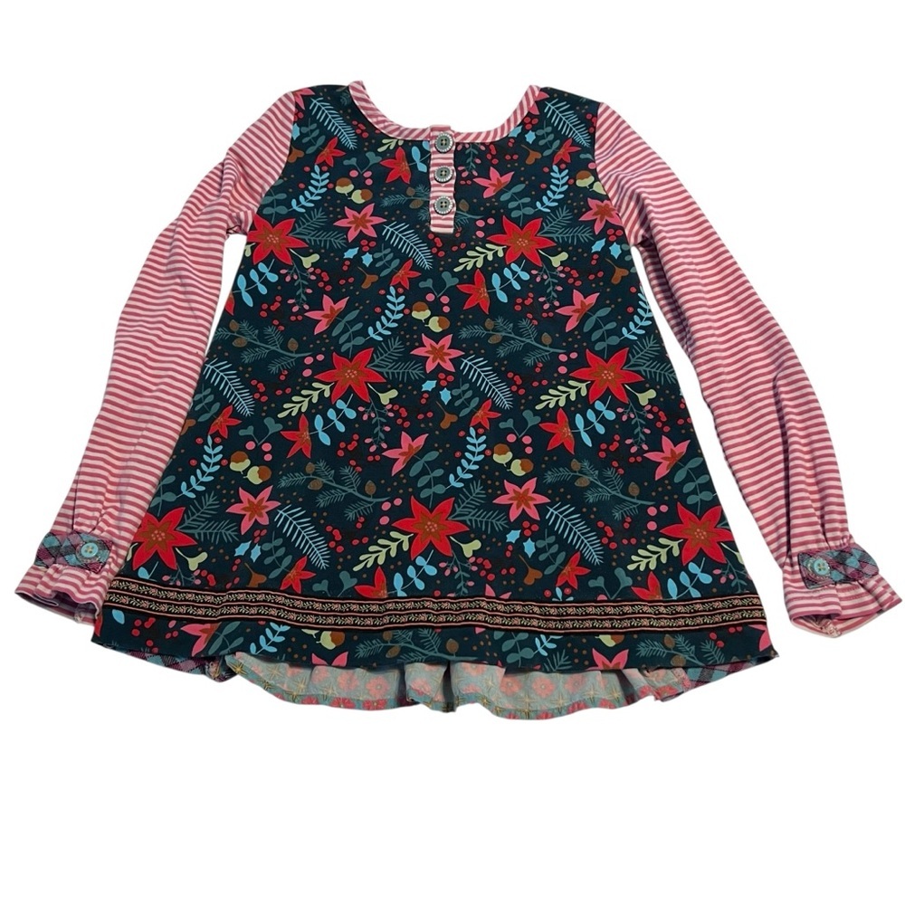 Matilda Jane Girls Top Sz 8 Holiday Floral Stripe Mix Print Long Sleeve Boho